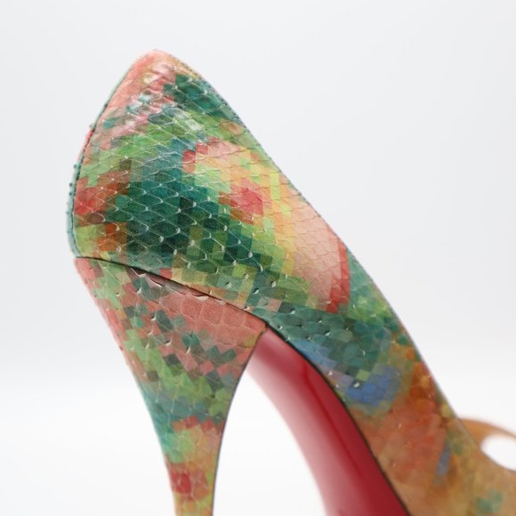 Christian Louboutin Multicolor Python Pixel Troca 140 Peep Toe Pumps 40 - Picture 9 of 10